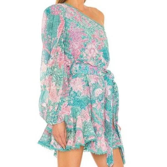 HEMANT AND NANDITA Kefi One Shoulder Mini Dress in Blue & Pink - size XS NWOT - Picture 2 of 15